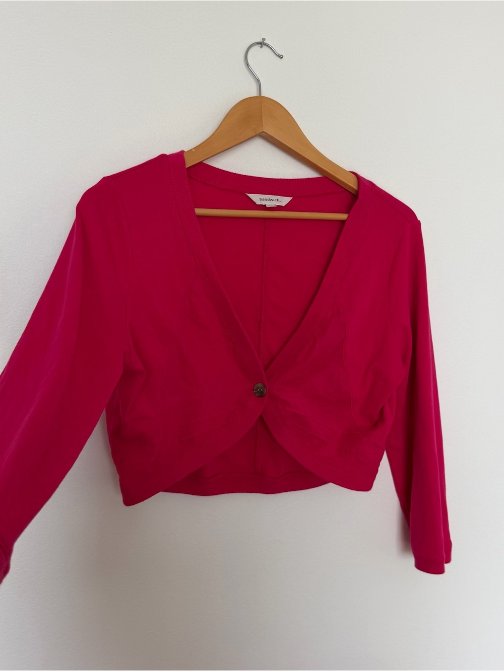 Insane Pink Button Up 3/4 Length Sleeve Cropped Shrug Bolero Cardigan